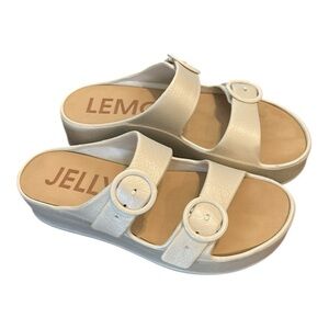 Lemon Jelly Double Strap Platform Wedge Slip on Slides Sandals Warm Grey EU 38